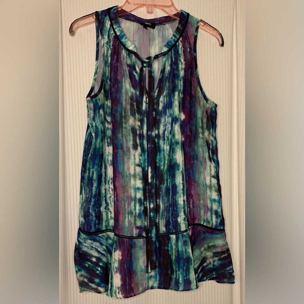 Massimo Multicolored Sleeveless Blouse Tie Neckline Size Small